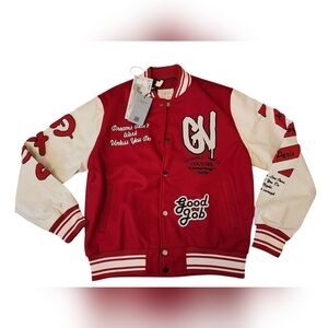 NWT Avenue George V Paris Varsity Red Jacket Patchwork Ivory  Leather XLarge NEW